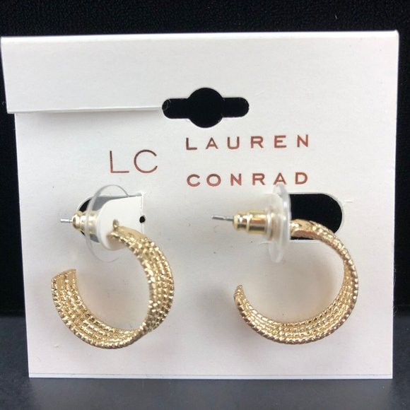 LC Lauren Conrad Earrings Gold-Tone Quadruple Textured Hoops - Picture 1 of 2